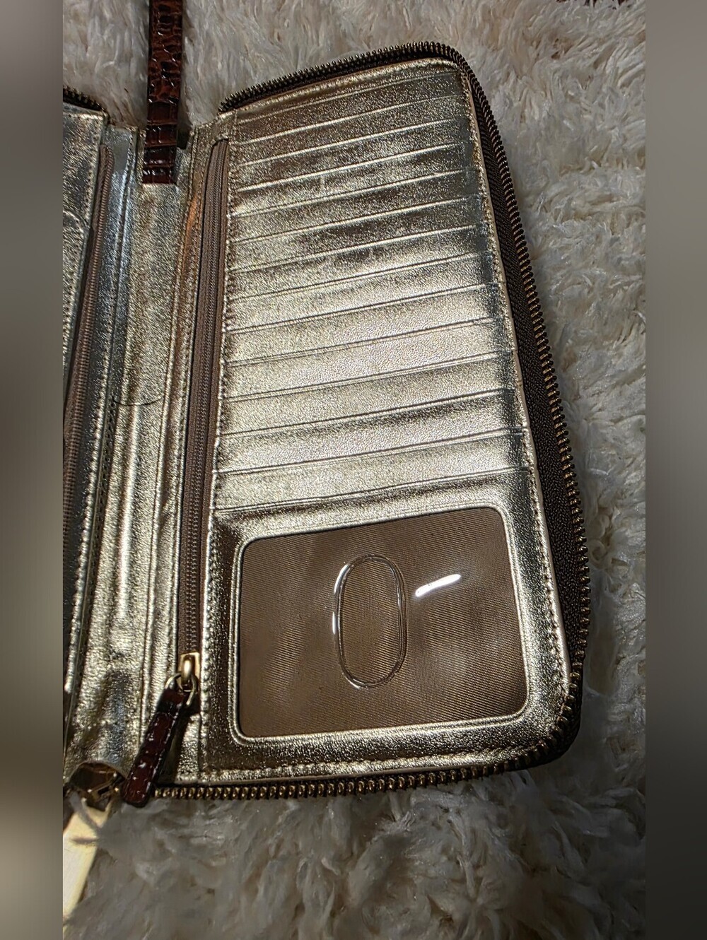 BRAHMIN Skyler Crocodile-Embossed Zip Wallet Wristlet - Pecan Melbourne - Picture 6 of 7